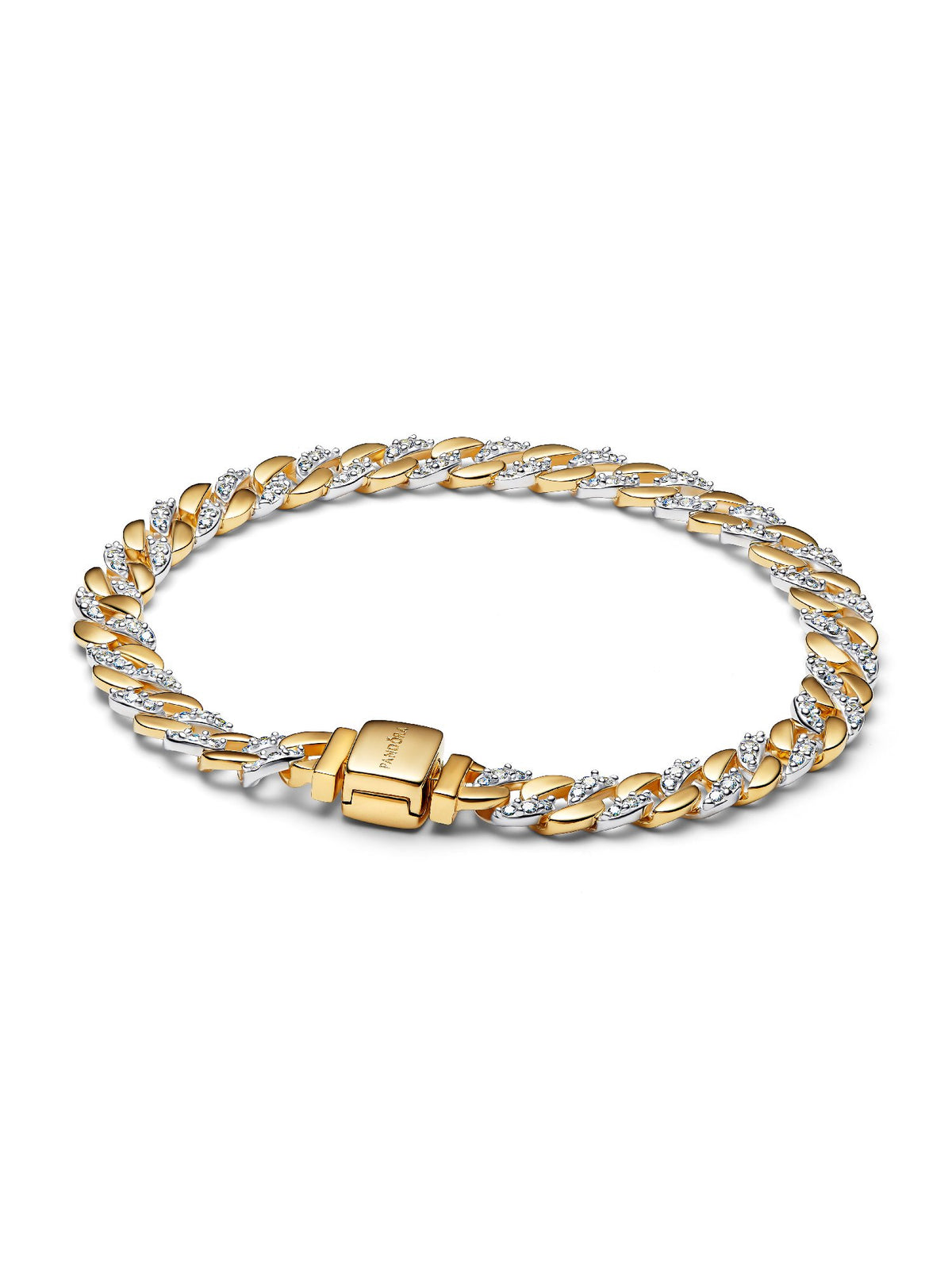 Pandora Bracciale Catena Maglia Cubana Bicolore con Pavè 564229C01