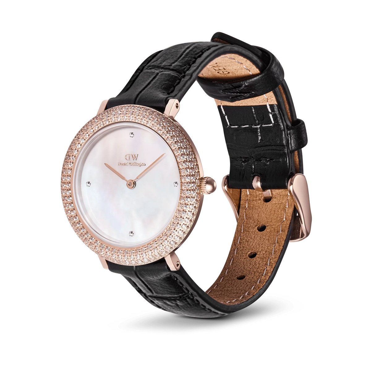 Daniel Wellington Crystalline Bezel Black Croc Rose Gold