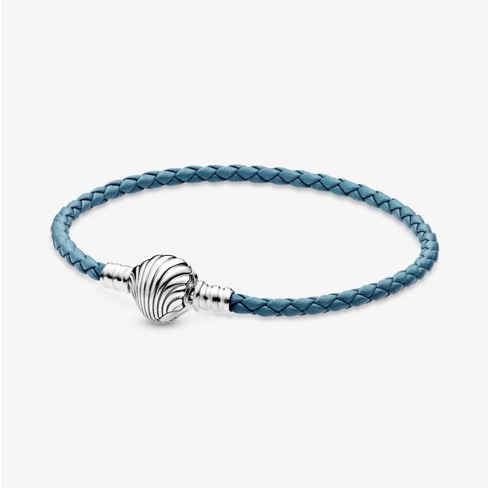 Pandora Bracciale Moments in Pelle Intrecciato Turchese con Chiusura a Conchiglia 598951C01