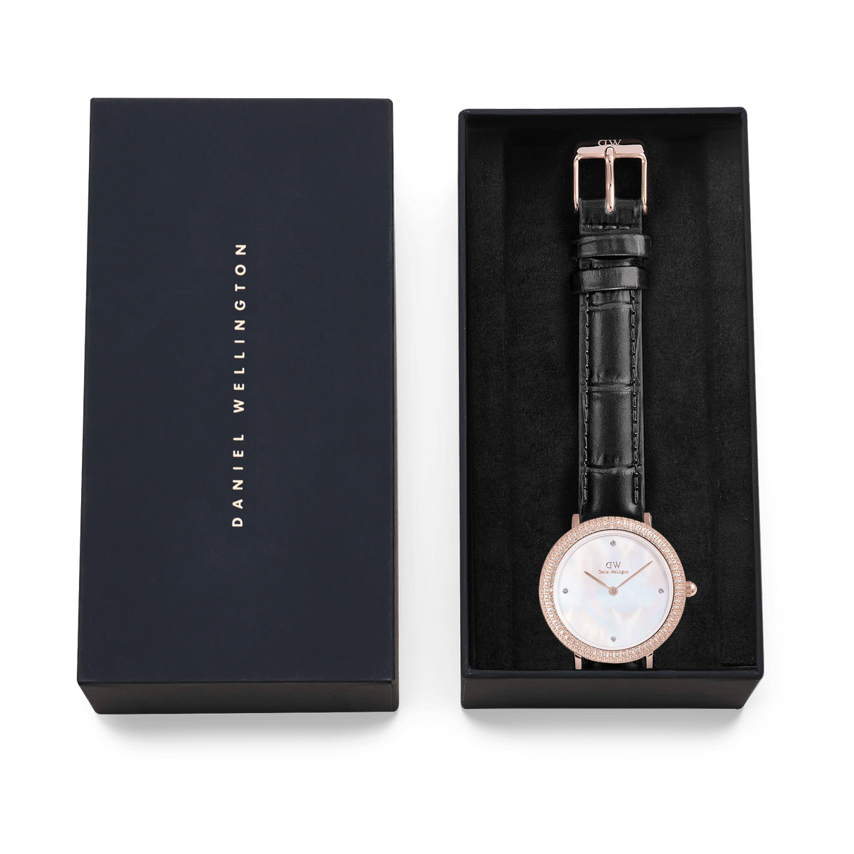 Daniel Wellington Crystalline Bezel Black Croc Rose Gold