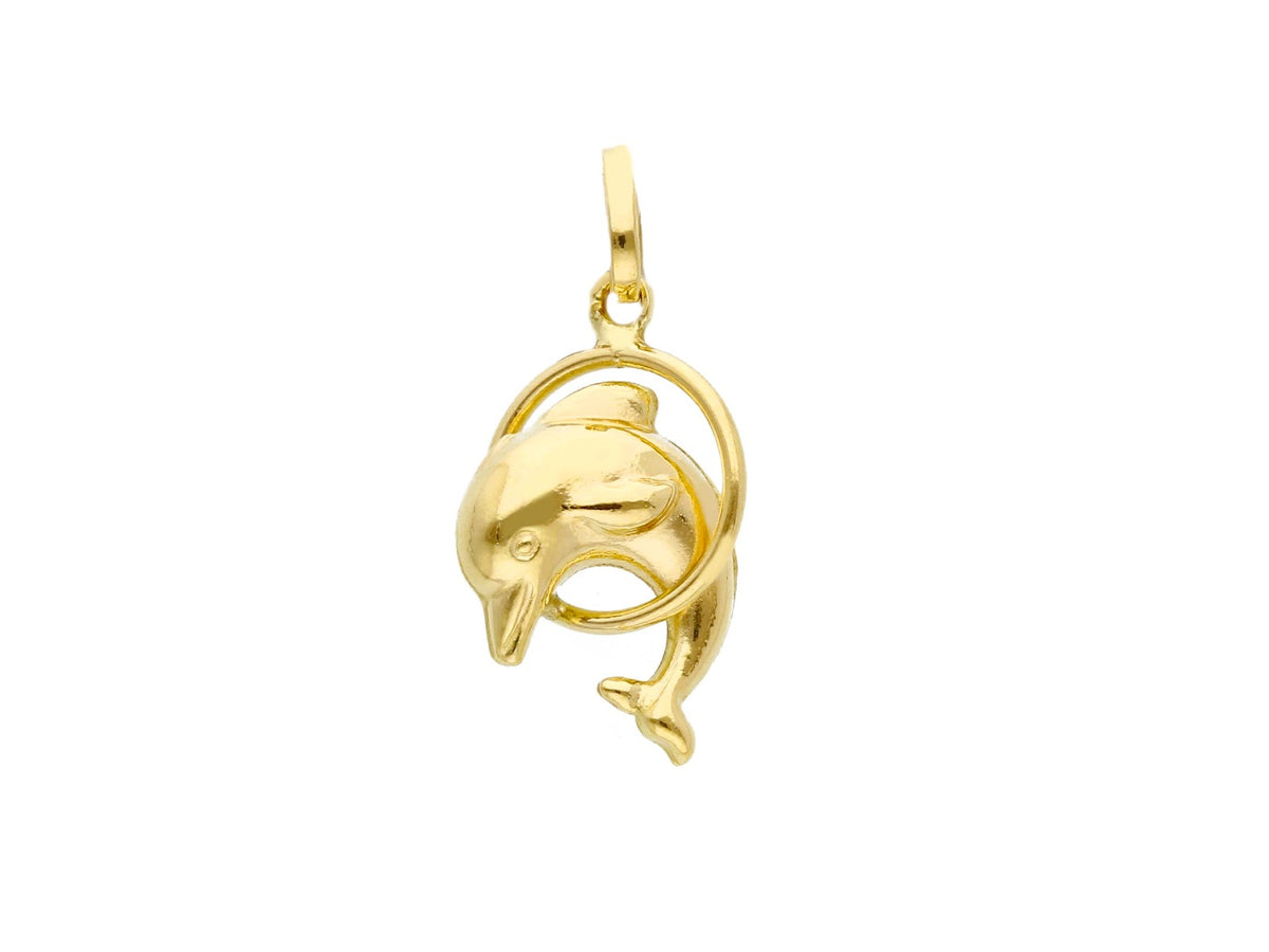  Dolphin in the Circle Pendant in 18kt Yellow Gold