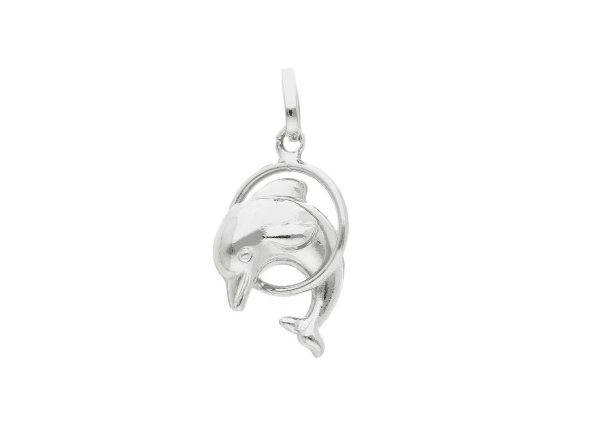  Dolphin in the Circle Pendant in 18kt White Gold