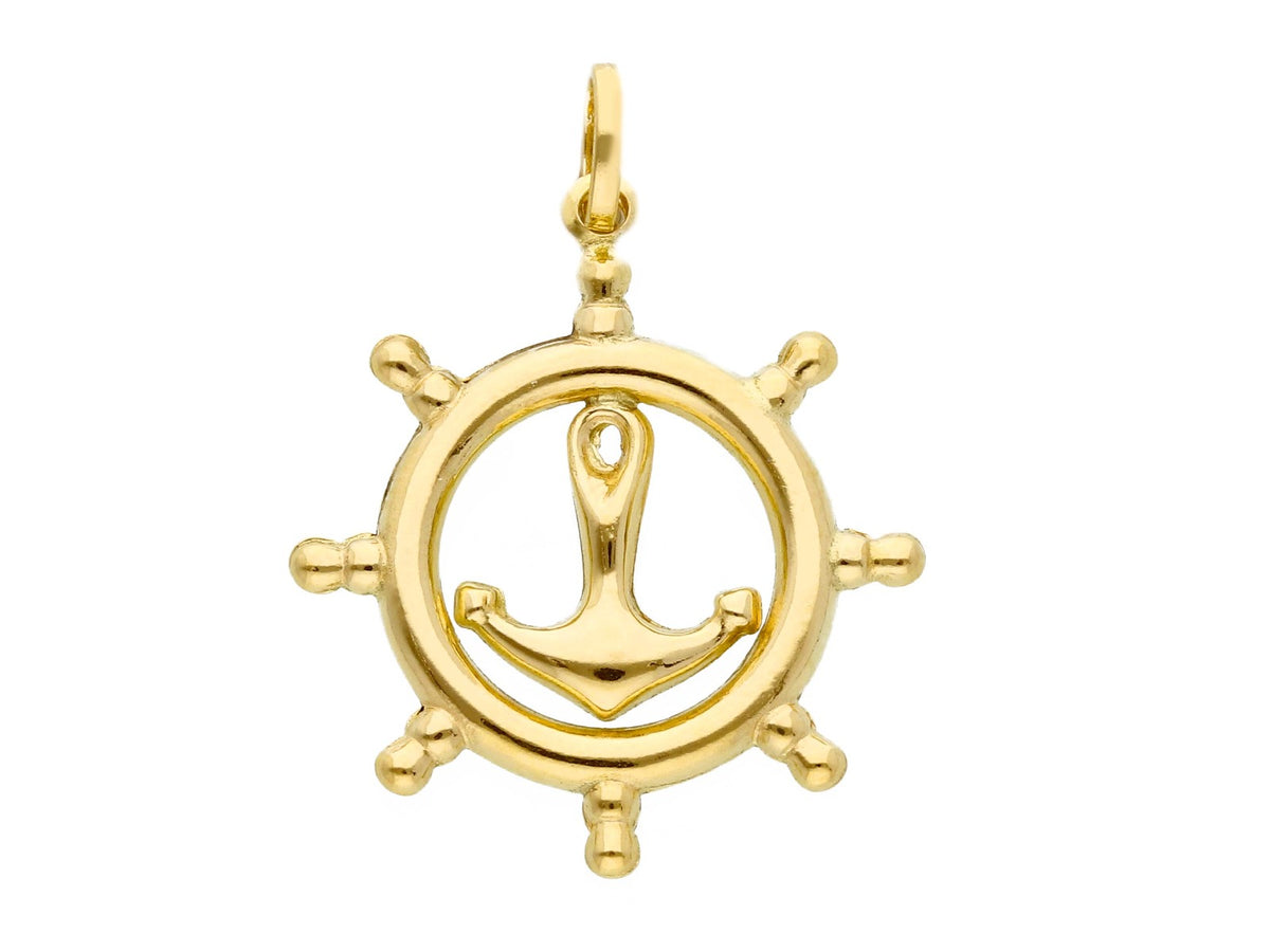 Rudder Pendant with Anchor in 18kt Yellow Gold