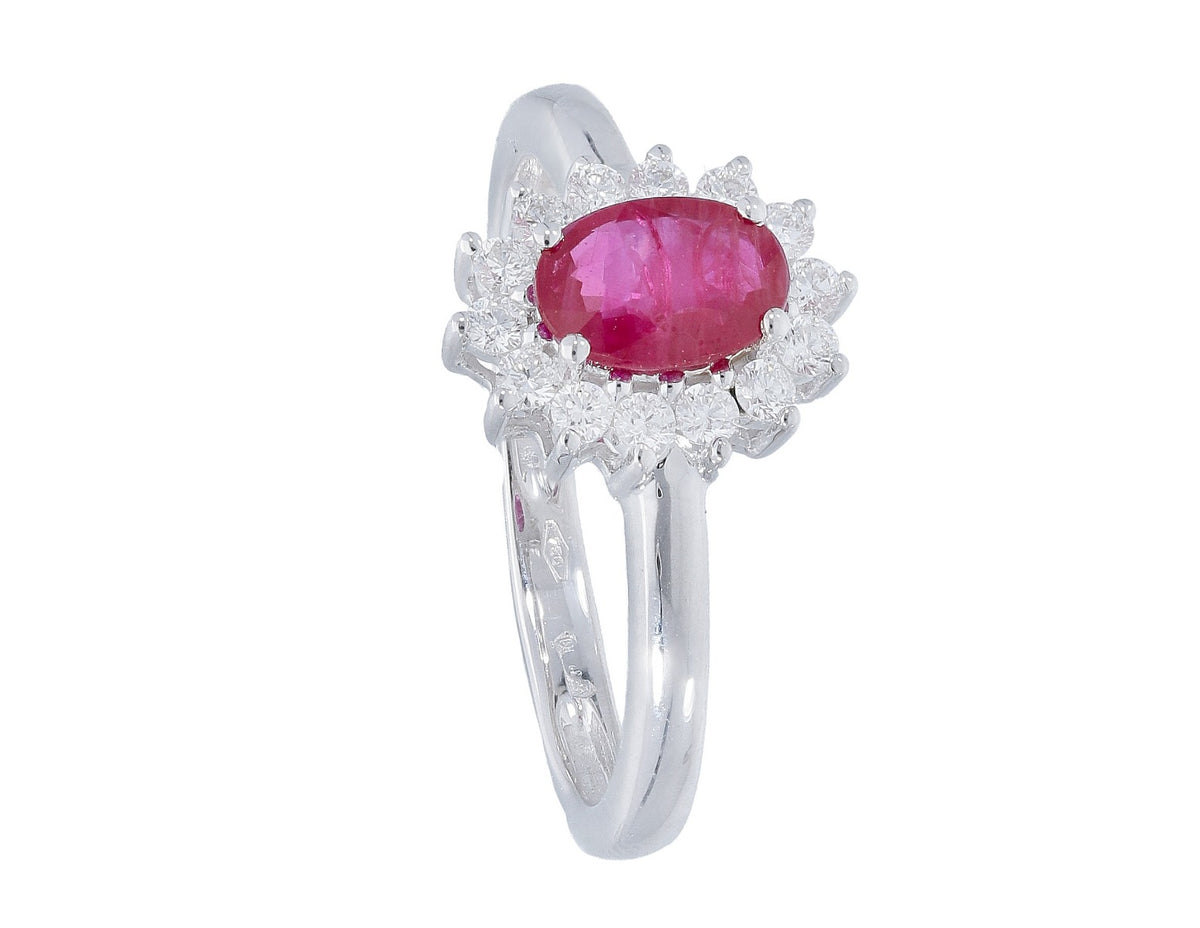 Maiocchi Milano White Gold Ring with Diamonds and Ruby ct 0.58