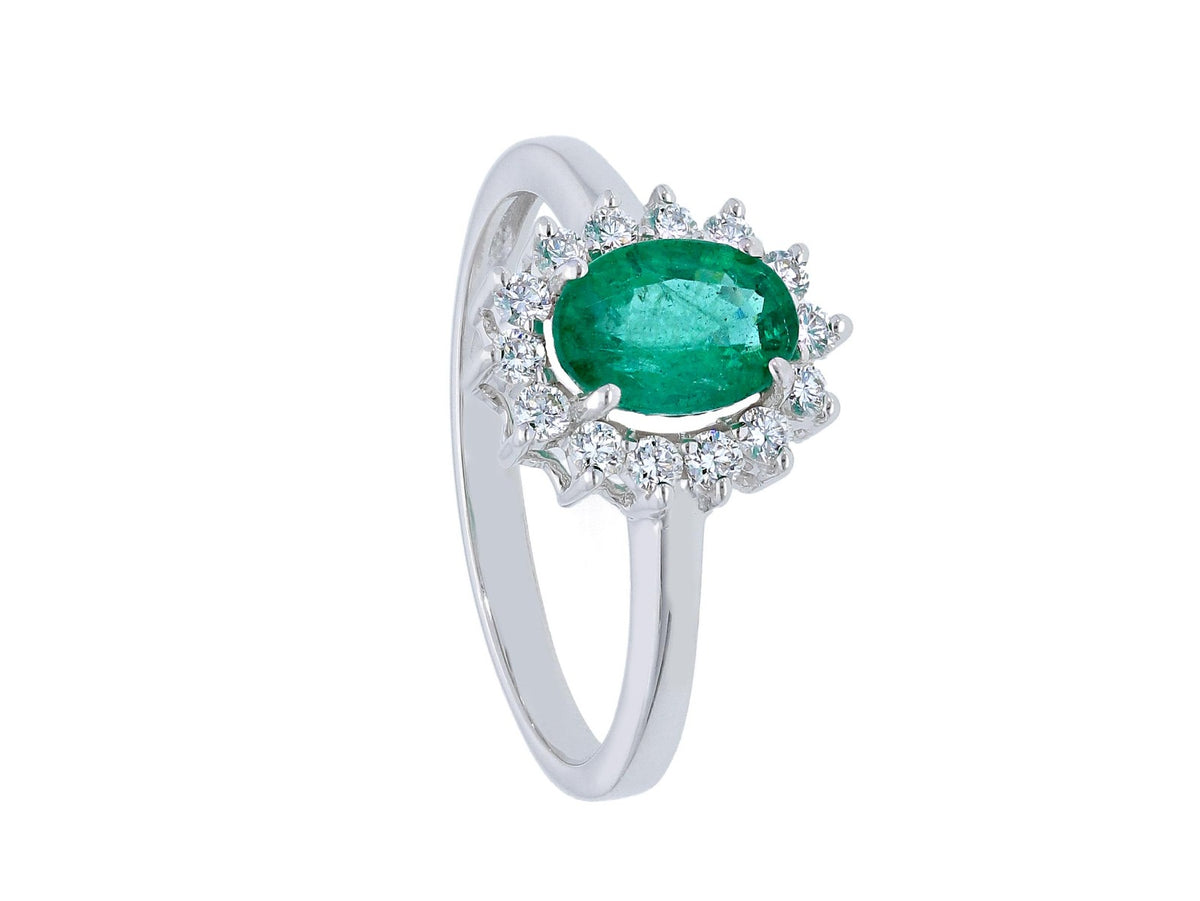 Maiocchi Milano White Gold Ring with Diamonds and Emerald 0.78 ct