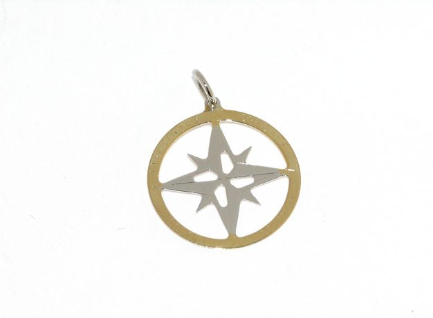  Compass Rose Pendant in 18kt Yellow and White Gold