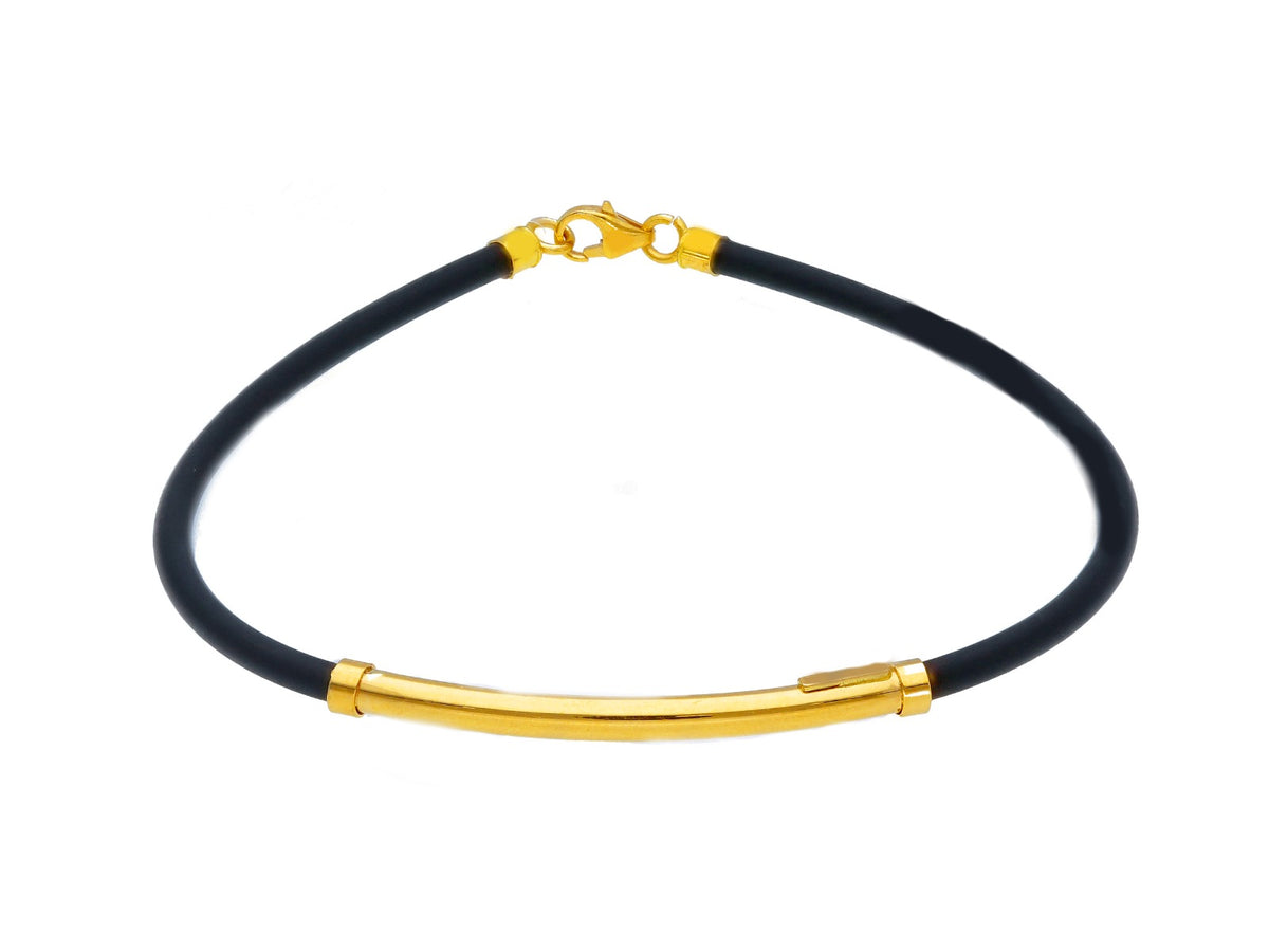 Bracciale Con Piastra Oro Giallo 18kt e Caucciù