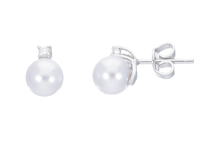  Earrings with Diamonds and Akoya Pearls 6.5 x 7 mm