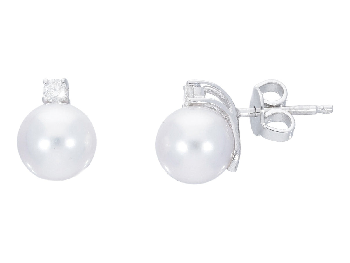 Earrings with Diamonds and Akoya Pearls 7.5 x 8 mm