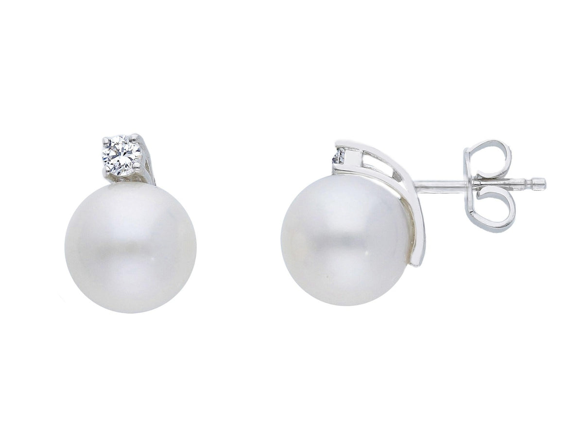  Earrings with Diamonds and Fresh Water Pearls 9.5 x 10 mm