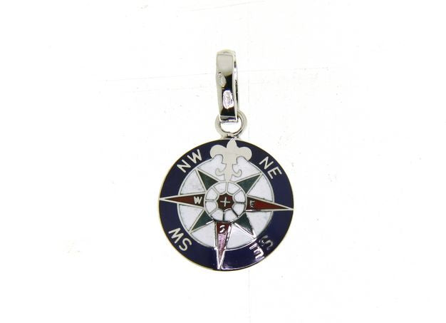  Compass Rose Pendant in 18kt White Gold and Enamel