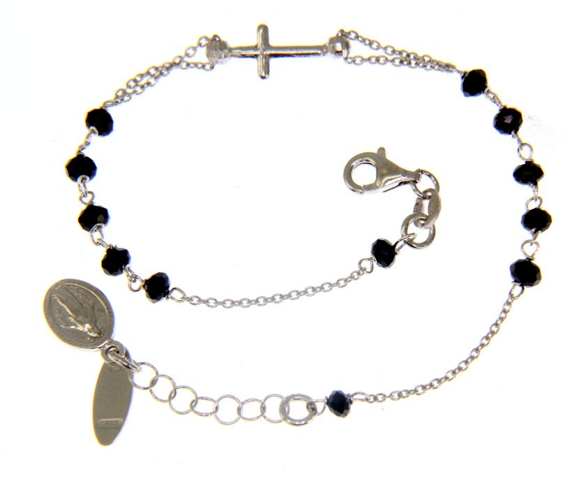 Maiocchi Silver Bracciale Rosario Argento e Cristalli Neri