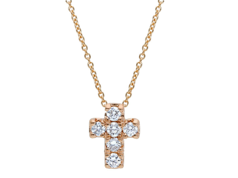  Rose Gold Cross Necklace with Diamonds 0.23 ct