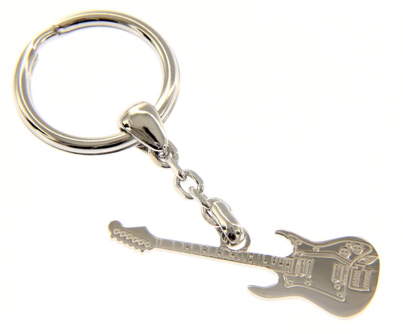 Portachiavi Chitarra In Acciaio Inox – Placcato Oro E Argento – Gioiello Musicale Per Donna – Regalo In Sacchetto Velluto