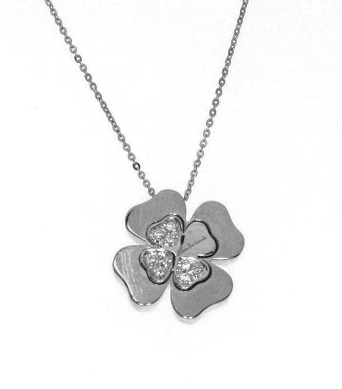  Salvini I Segni Mignon Four-Leaf Clover Necklace in White Gold and Diamonds