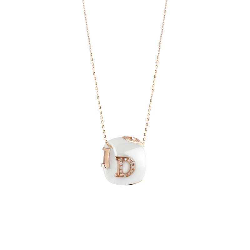 Damiani D.Icon Necklace in White Ceramic, Rose Gold and Diamonds