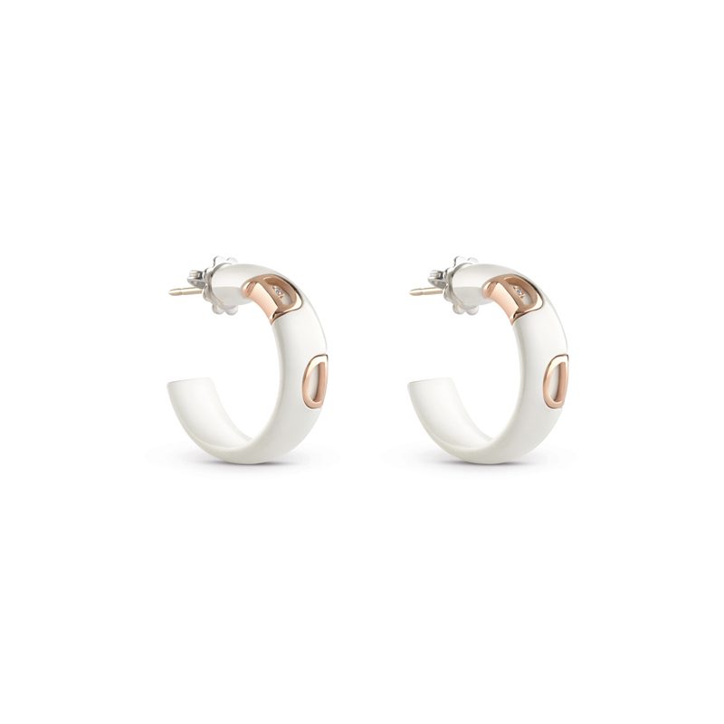  Damiani D.Icon Earrings in White Ceramic, Rose Gold and Diamond