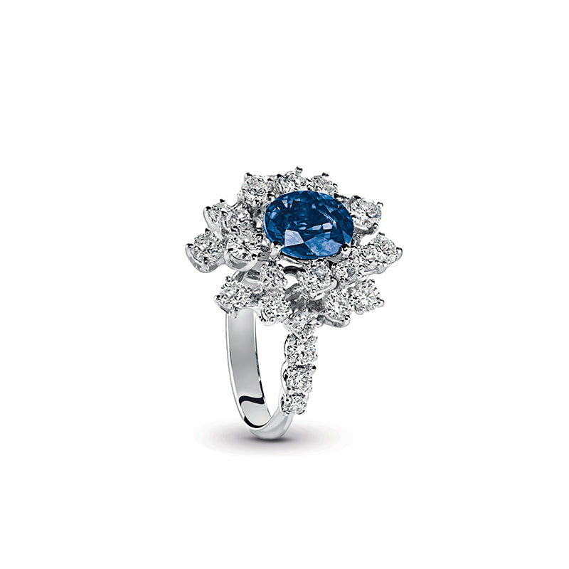 Damiani Mimosa Ring in White Gold, Diamonds and Sapphire