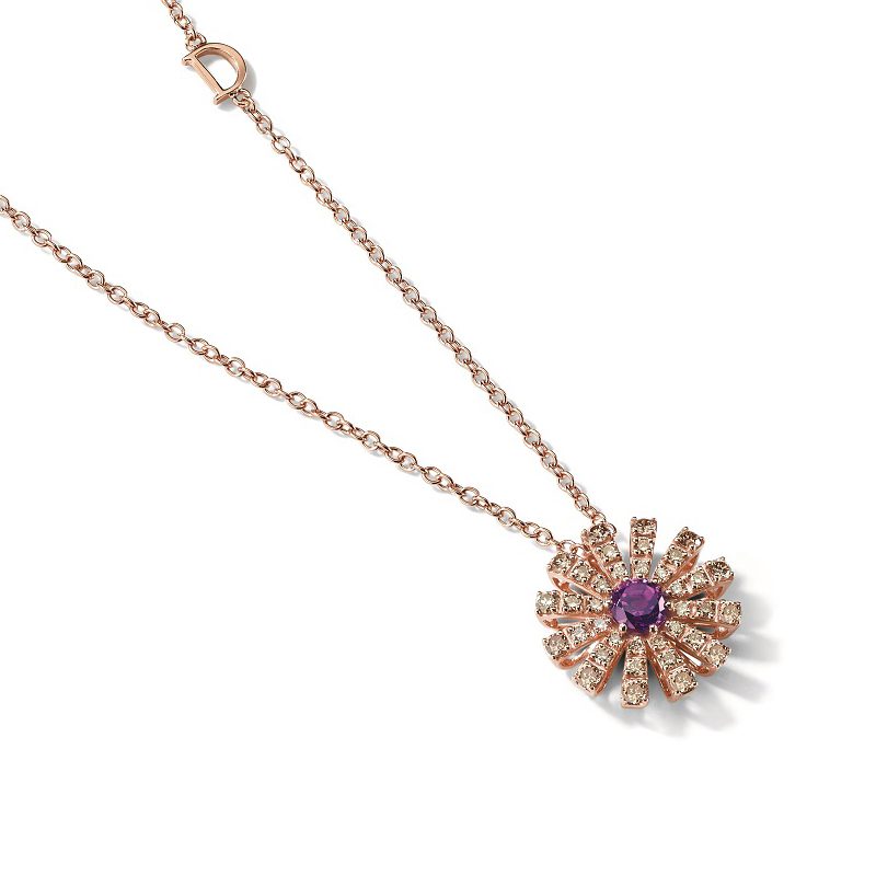  Damiani Necklace in Rose Gold and Brown Diamonds and Amethyst