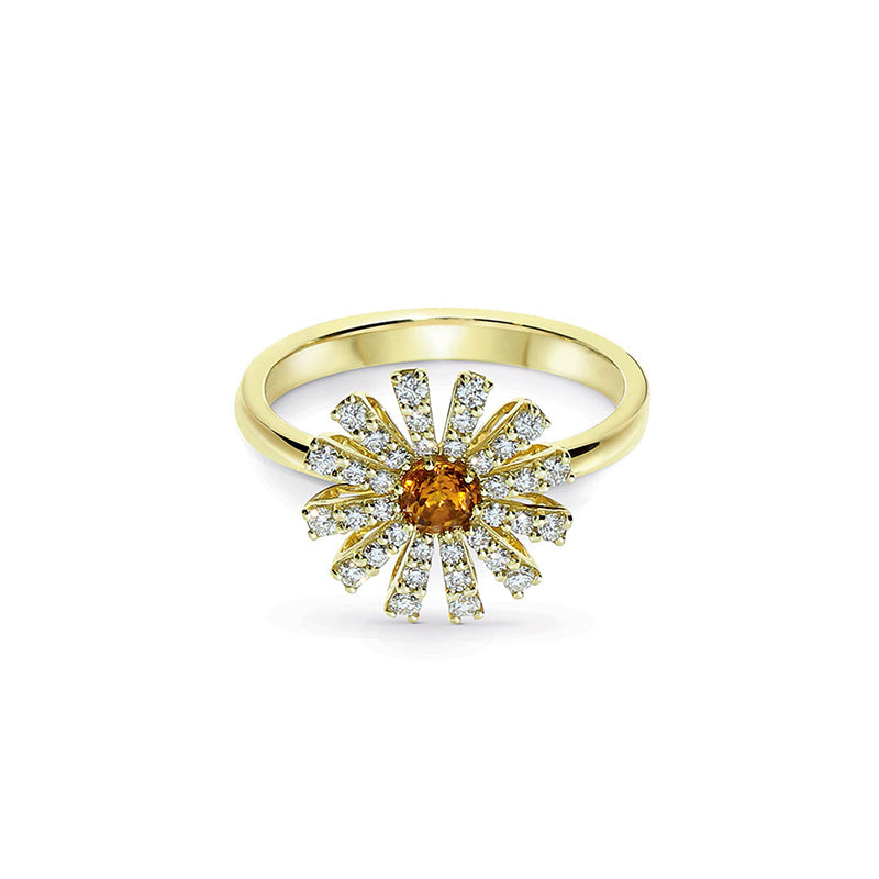  Damiani Daisy Ring in Yellow Gold, Diamonds and Citrine Quartz