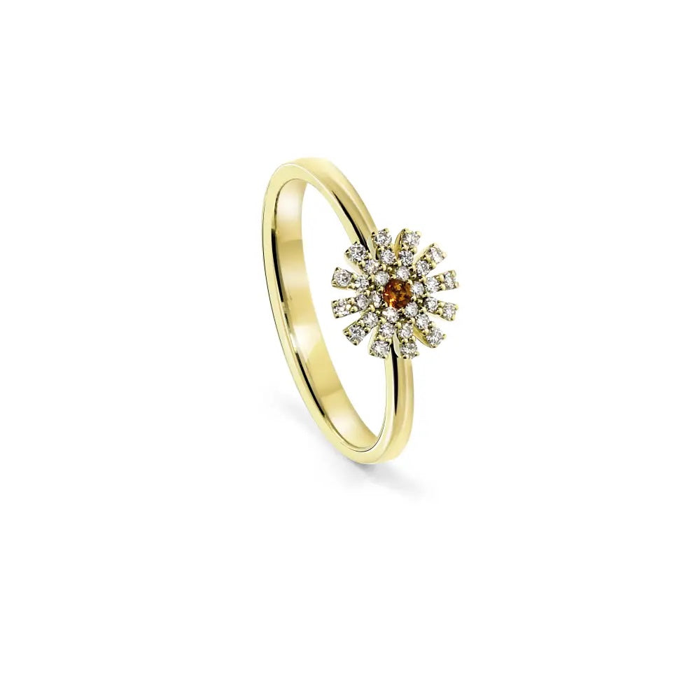 Damiani Anello Margherita in Oro Giallo Diamanti e Quarzo Citrino