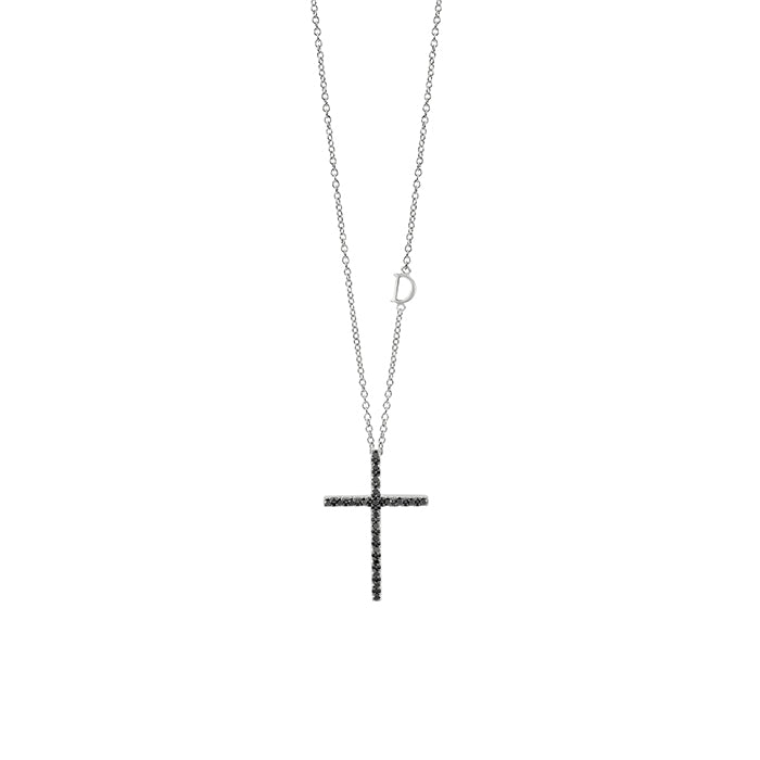 Damiani Cross Symbols Necklace in White Gold and Black Diamonds