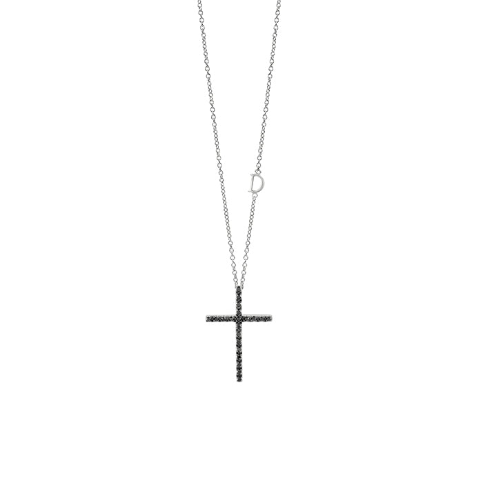  Damiani Cross Symbols Necklace in White Gold and Black Diamonds