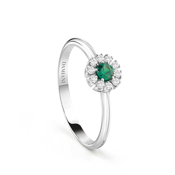 Damiani Margherita Ring in White Gold, Emerald and Diamonds