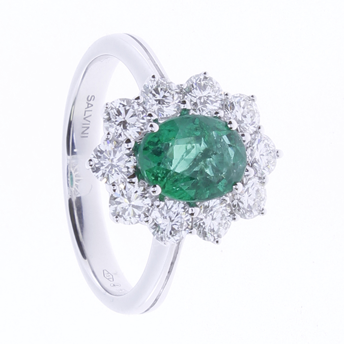  Salvini Diamond and Emerald Ring 1.17 ct