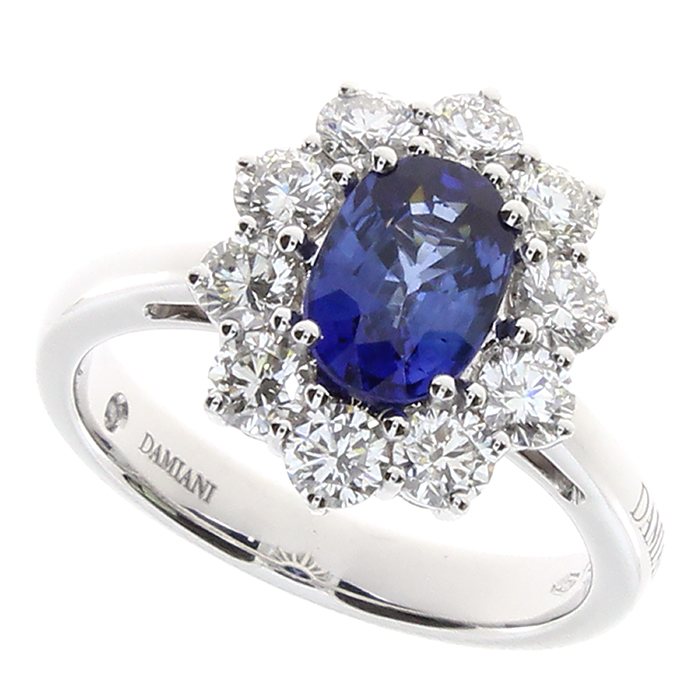  Damiani White Gold Ring with Diamonds and Sapphire 1.68