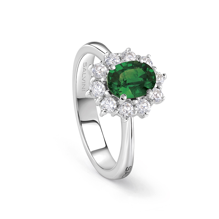 Salvini Diamond and Emerald Ring 0.80 ct