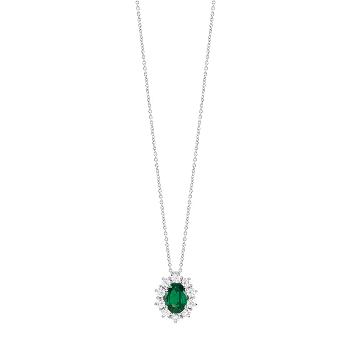  Salvini White Gold Necklace with Diamonds and Emerald