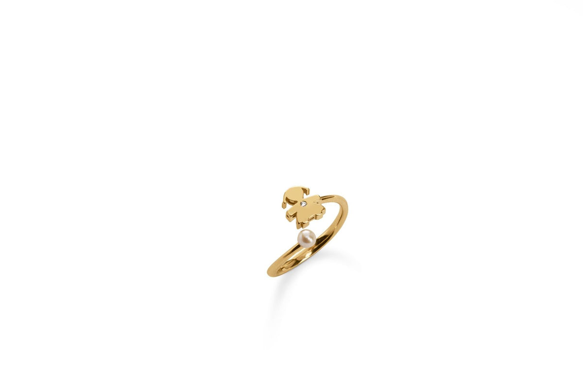 Le Bebè Le Perle Anello Bimbo Perla e Cuore Oro Giallo e Diamante LBB835