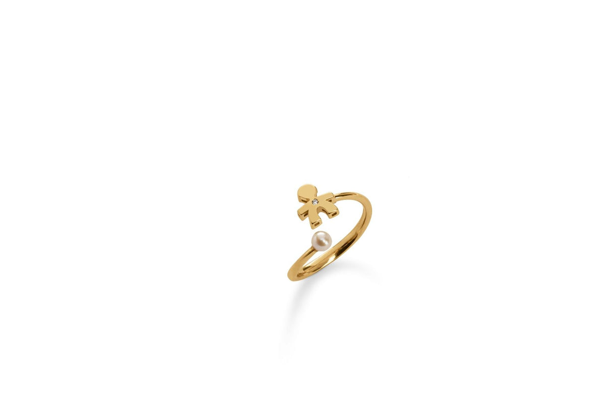 Le Bebè Le Perle Anello Bimbo Perla e Cuore Oro Giallo e Diamante LBB834