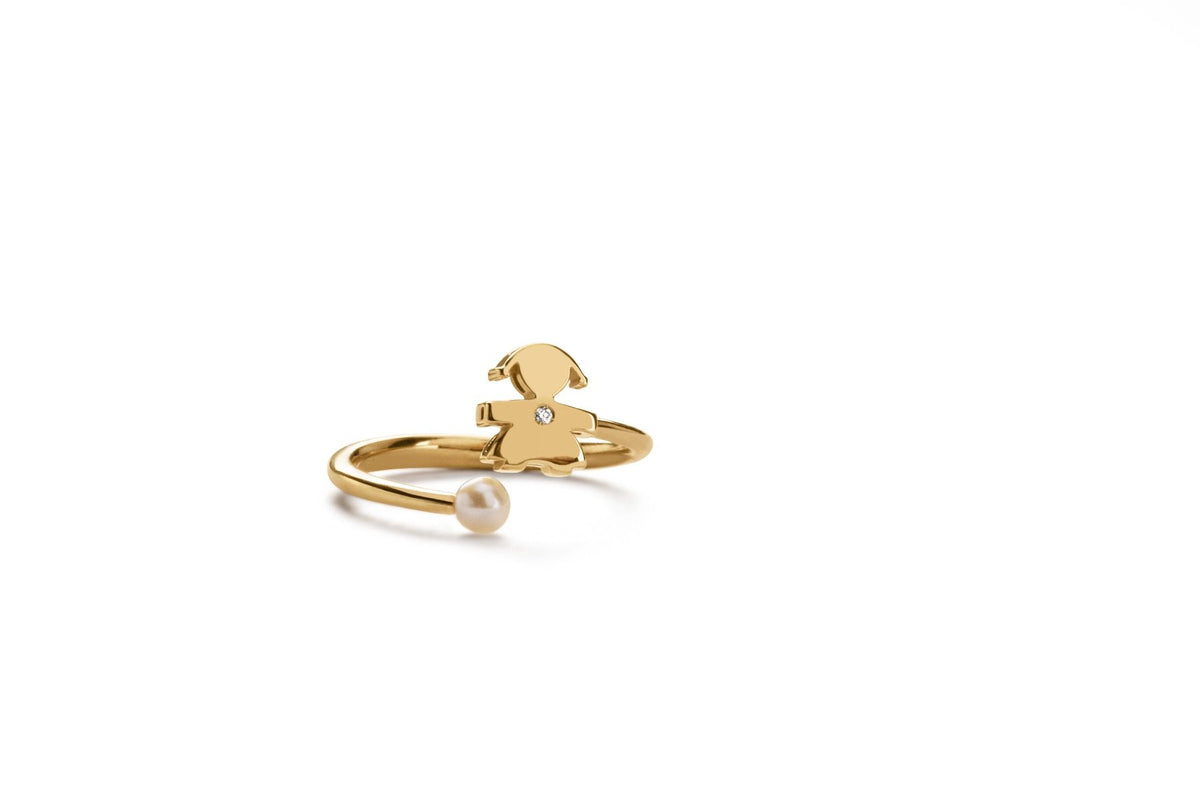 Le Bebè Le Perle Anello Bimbo Perla e Cuore Oro Giallo e Diamante LBB835