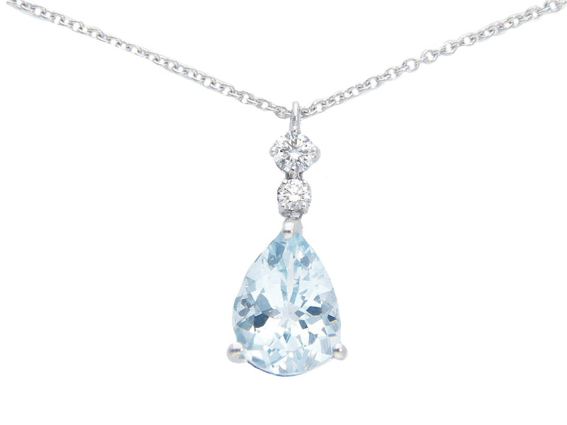  18 kt white gold necklace with diamonds and teardrop aquamarine