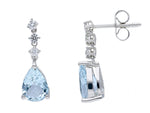  18 kt white gold earrings with diamonds and aquamarine