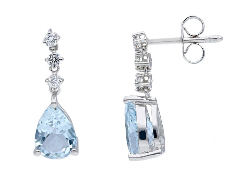  18 kt white gold earrings with diamonds and aquamarine