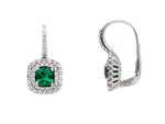 Earrings in 18kt White Gold with Zircons and Green Crystal