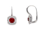  Earrings in 18kt White Gold with Zircons and Red Crystal