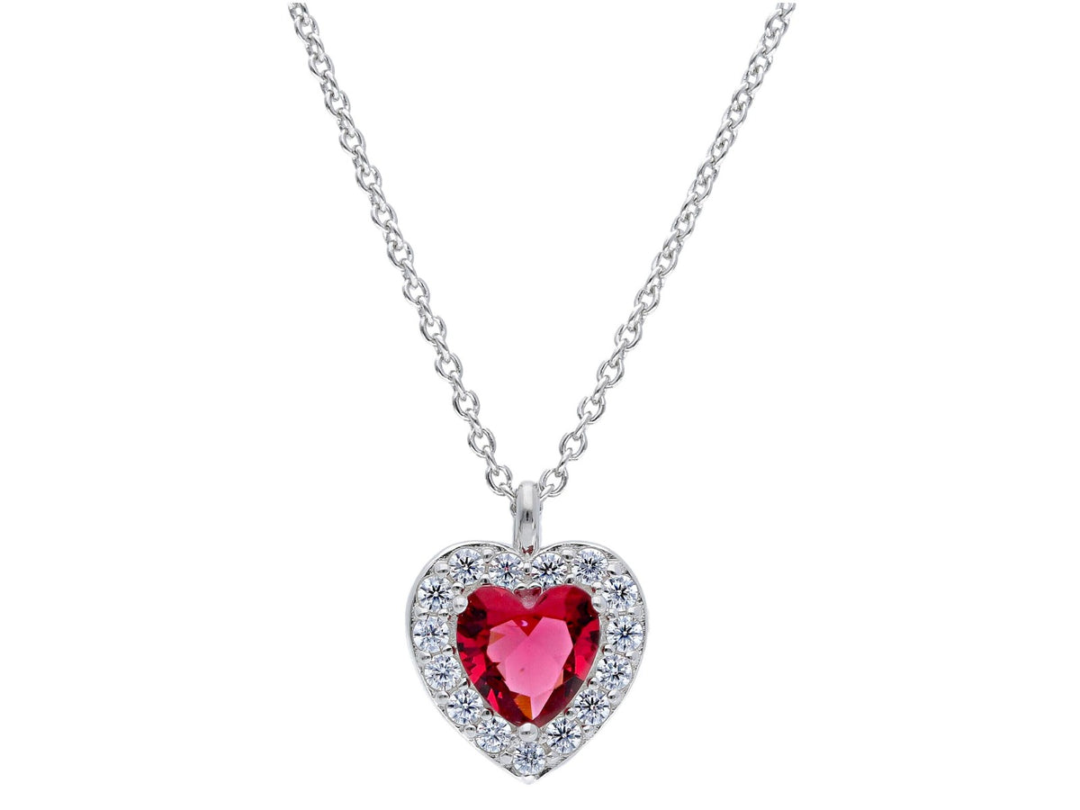 Maiocchi Silver Heart Necklace Silver and red crystal