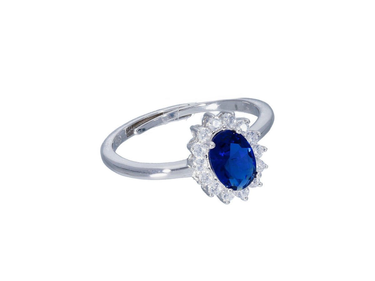 Maiocchi Silver Anello Argento e Zircone Ovale Blu