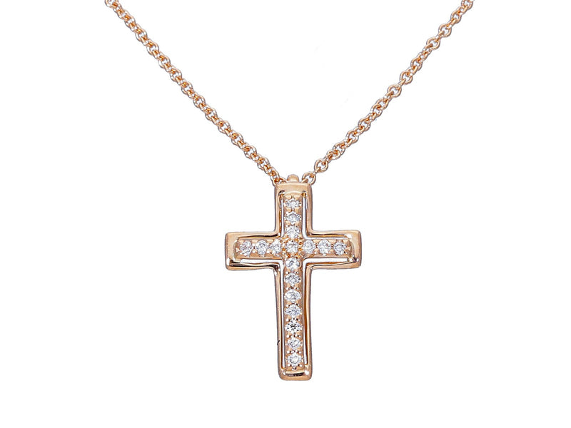  Maiocchi Milano Necklace with Cross in Rose Gold and Diamonds 0.05 ct
