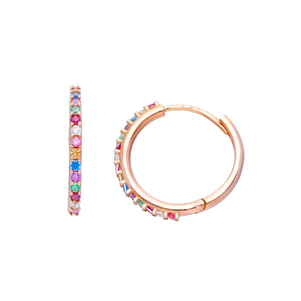 Maiocchi Milano Orecchini Cerchi Oro Rosa 18kt e Zirconi Rainbow