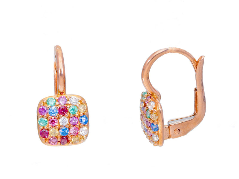 Maiocchi Milano Square Monachella Earrings in 18kt Rose Gold and Rainbow Zircons