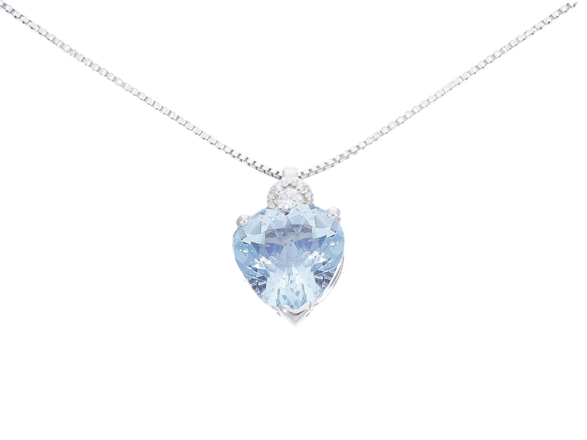 Necklace with Diamond and Aquamarine Heart 1.00 ct