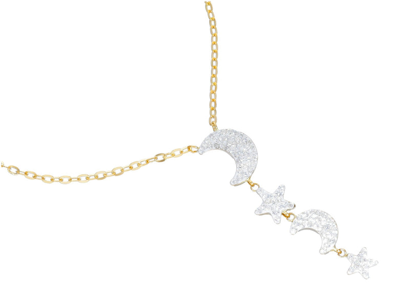  18kt Yellow Gold Stars and Moons Choker with Zircons