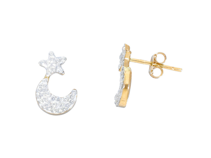  18kt Yellow Gold Star and Moon Earrings with Zircons