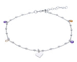  Maiocchi Steel Silver Anklet Heart and Colored Zircon Elements
