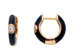  Rose Gold Hoop Earrings with Black Enamel and Diamonds